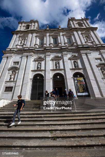 Front of the church of Sao Vicente de Fora, located in the Graca neighborhood. Lisbon, October 30, 2023. Graca and Alfama are two districts in...