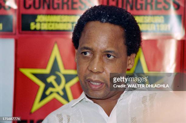 Newly elected secretary general of South African Communist Party Chris Hani speaks at a press conference on the third day of the first SACP legal...