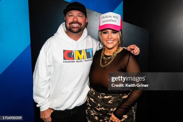 Cody Allen and Priscilla Block are seen at SiriusXM Studios on October 25, 2023 in Nashville, Tennessee.