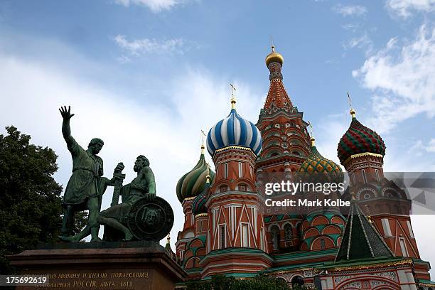 General view is seen of St Basil's Cathedral in Red Square ahead of the IAAF World Championships on August 6, 2013 in Moscow, Russia.