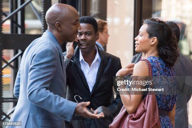 Actors J.B. Smoove, Chris Rock and Rosario Dawson seen on the set of 'The Untitled Chis Rock Project' on August 6, 2013 in New York City.