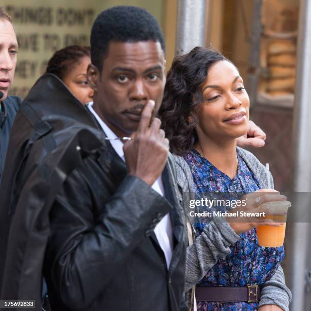 Actors Chris Rock and Rosario Dawson seen on the set of 'The Untitled Chis Rock Project' on August 6, 2013 in New York City.