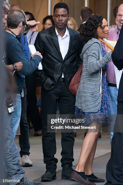 Actors Chris Rock and Rosario Dawson seen on the set of 'The Untitled Chis Rock Project' on August 6, 2013 in New York City.