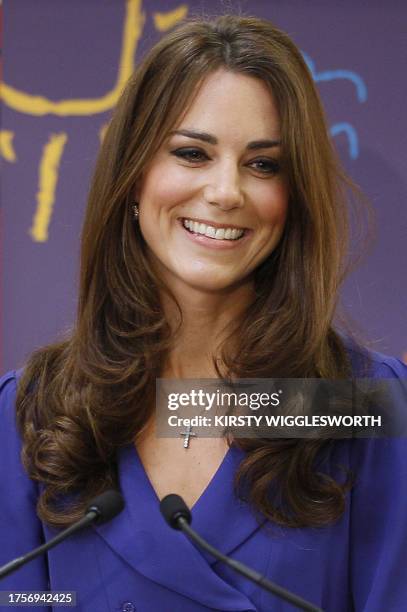 Britain's Catherine, Duchess of Cambridge makes a speech during a visit to The Treehouse in Ipswich, eastern England, on March 19, 2012. The Duchess...