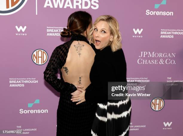 Sara Grandalski and Marlee Matlin attend The National Association Of The Deaf's Breakthrough Awards at Audrey Irmas Pavillion on October 25, 2023 in...