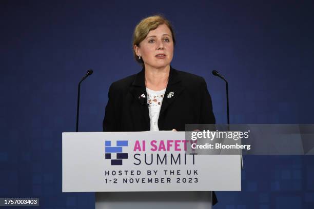 Vera Jourova, vice president for values and transparency at the European Commission, speaks at the AI Safety Summit 2023 at Bletchley Park in...