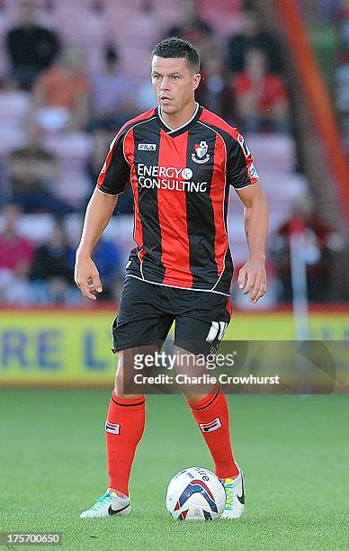 Ian Harte of Bournemouth attacks during the Capital One Cup First Round match between AFC Bournemouth and Portsmouth at The Goldsands Stadium on...