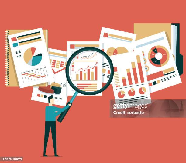 stockillustraties, clipart, cartoons en iconen met document analysis - businessman - beslissingen