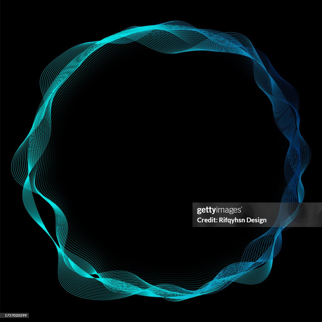 Modern futuristic science and technology of soundwave design. Abstract circle lines wave colorful purple and blue gradient isolated on dark black background.