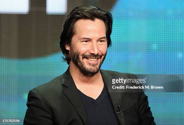 Host/producer Keanu Reeves speaks onstage during the "Side by Side" panel at the PBS portion of the 2013 Summer Television Critics Association tour...