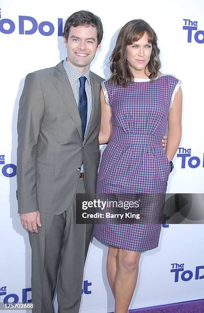 Actor Bill Hader and wife director/writer Maggie Carey arrive at the Los Angeles Premiere 'The To Do List' at the Regency Bruin Theatre on July 23,...