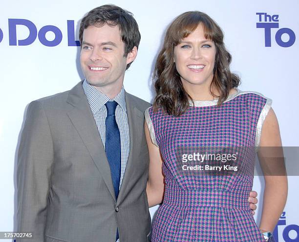 Actor Bill Hader and wife director/writer Maggie Carey arrive at the Los Angeles Premiere 'The To Do List' at the Regency Bruin Theatre on July 23,...