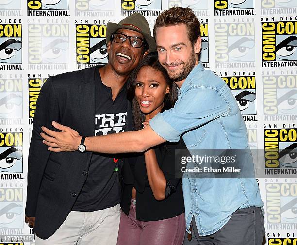 Actor Orlando Jones, actress Nicole Beharie and actor Tom Mison attend the "Sleepy Hollow" press line during Comic-Con International 2013 at the...