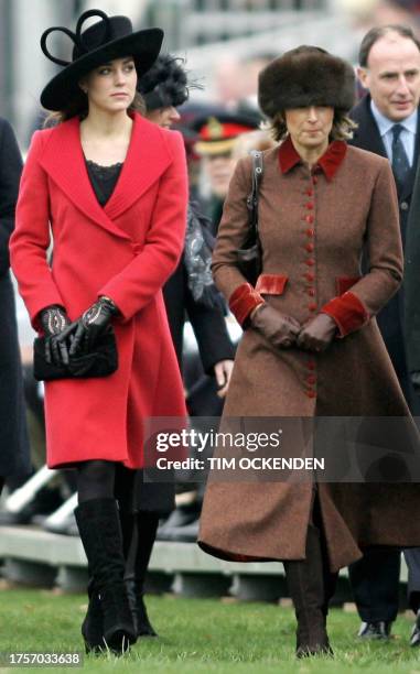 Kate Middleton arrives at Sandhurst to see her boyfriend Britain's Prince William take part in the Sovereign's Parade at The Royal Military Academy...