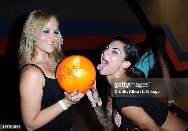 Alexis Texas and Bonnie Rotten participate in Porn Star Bowling for the Free Speech Coalition held at Corbin Bowl on July 28, 2013 in Tarzana,...