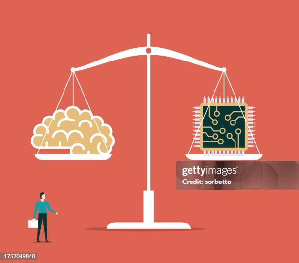 human brain vs ai - balance stock illustrations