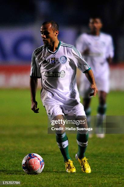 Ananias of Palmeiras runs for the ball during a match between São Caetano and Palmeiras as part of the Brazilian Championship Serie B 2013 at...