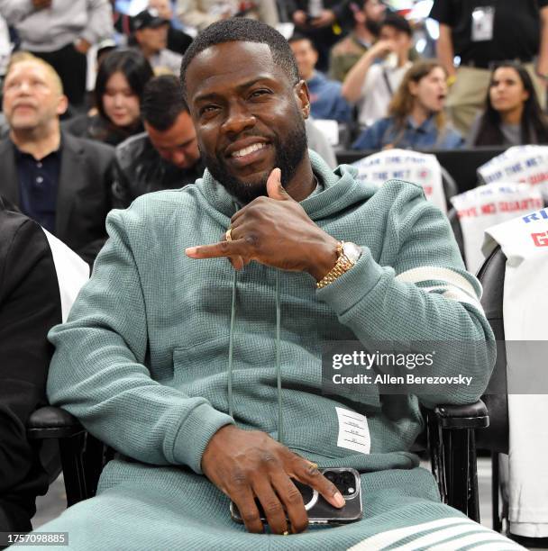 Kevin Hart attends a basketball game between the Los Angeles Clippers and the Portland Trail Blazers at Crypto.com Arena on October 25, 2023 in Los...