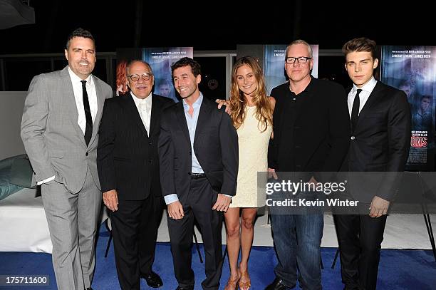 Producer Braxton Pope, director Paul Schrader, actors James Deen, Amanda Brooks, writer Bret Easton Ellis, and actor Nolan Gerard Funk arrives at the...