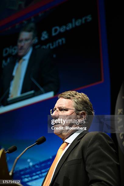 Jim Beyer, chief executive officer of Mount Gibson Iron Ltd., speaks during the Diggers and Dealers mining forum in Kalgoorlie, Australia, on...