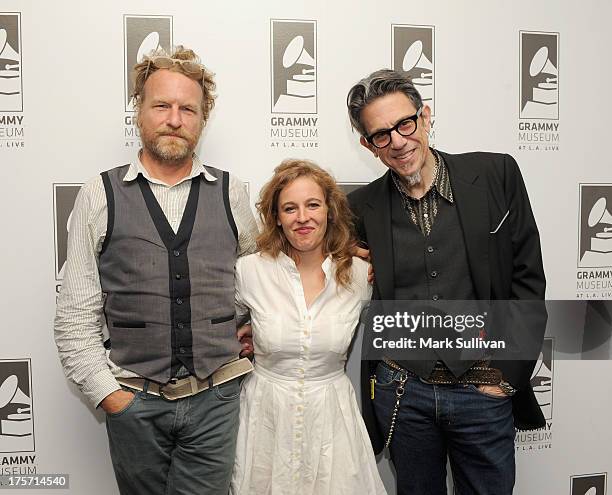 Musician Eric Heywood, singer Tift Merritt and Vice President of the GRAMMY Foundation Scott Goldman pose before Spotlight: Tift Merritt at The...