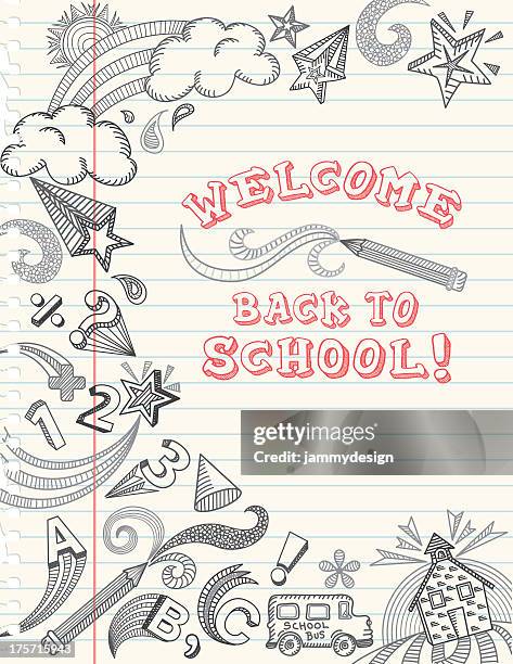 back to school doodle - welcome sign stock illustrations