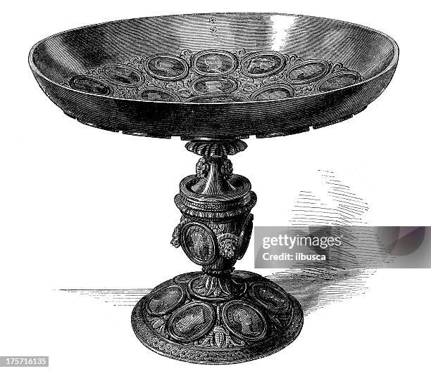 antique illustration of guillame le conquerant chalice - chalice drawing stock illustrations