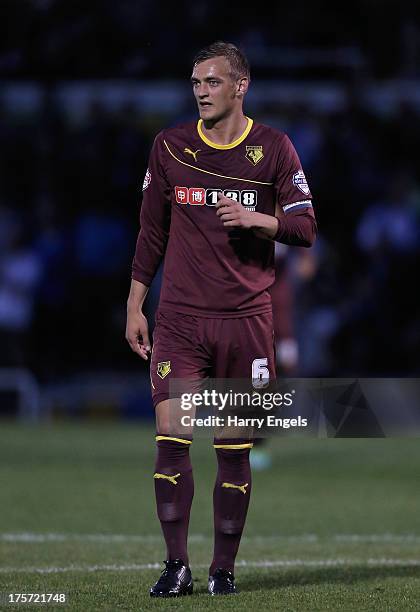 Joel Ekstrand of Watford in action during the Capital One Cup first round match between Bristol Rovers and Watford at the Memorial Stadium on August...