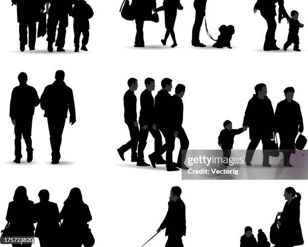 casual people silhouette - students walking stock illustrations