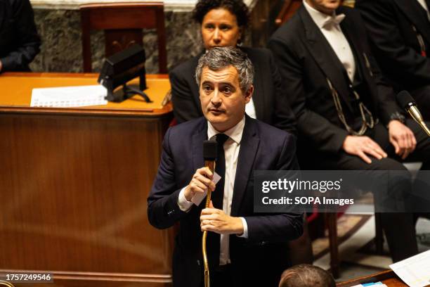 Gerald Darmanin, French Minister of the Interior, speaks during the session of questions to the government. A weekly session of questions to the...