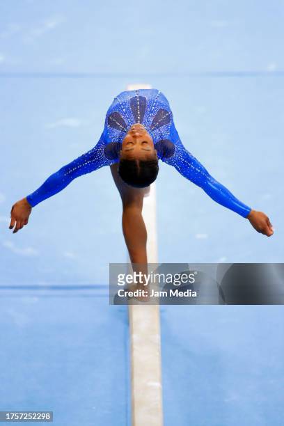 Kaliya Lincoln of United States competes during the Women's Balance Beam Final as part of the Santiago 2023 Pan Am Games at Centro de Deportes...