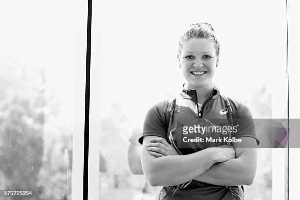 Dani Samuels of Australia poses during the Team Australia media day at Crown Plaza World Trade Centre on August 7, 2013 in Moscow, Russia.
