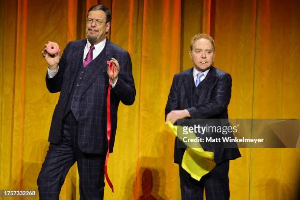 Penn Jillette and Teller of Penn & Teller perform during The Give Back-ular Spectacular! fundraiser in partnership with The Union Solidarity...