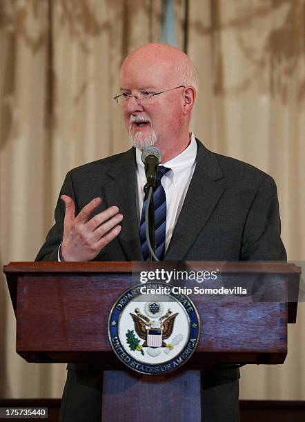 Shaun Casey delivers remarks after being introduces as the head of the new State Department Office of Faith-Based Community Initiatives in the...