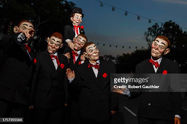 West Hollywood, CA, Tuesday, October 31, 2023 - A gaggle of "Slappy" dummies parade along Santa Monica Blvd. In support of R.L. Stine's, Goosebumps...
