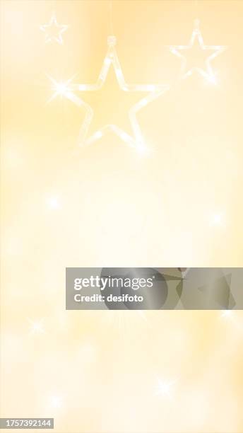 blank empty glittery shimmery shiny vertical vector backgrounds in bright gradient light golden beige color with glare or lens flare all over for christmas or diwali celebrations with three different sized shining stars - twinkle lights background stock illustrations