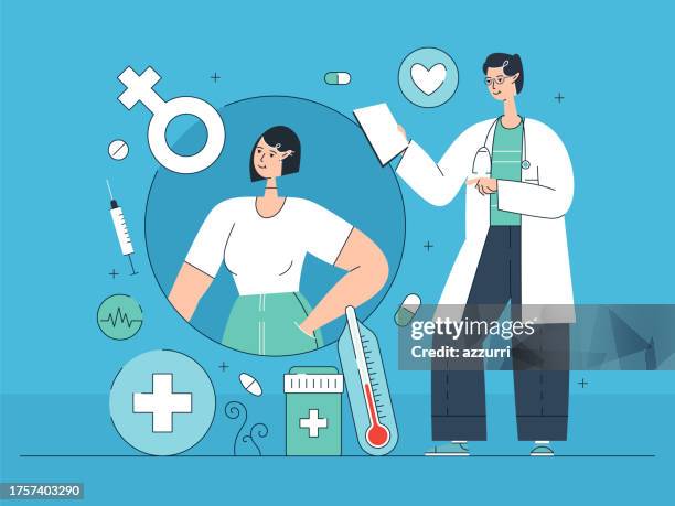 bildbanksillustrationer, clip art samt tecknat material och ikoner med women's health flat design illustration - obstetrician