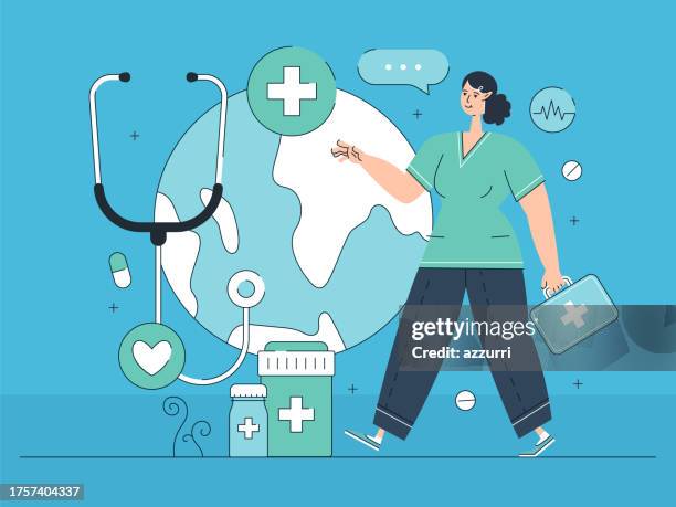stockillustraties, clipart, cartoons en iconen met global health flat design illustration - wereldwijde gezondheid