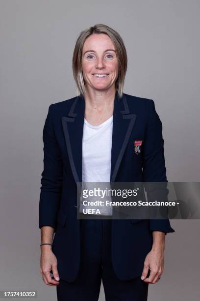 Sonia Bompastor, Head Coach of Olympique Lyonnais poses for a portrait during the UEFA Women's Champions League Official Portraits shoot on October...