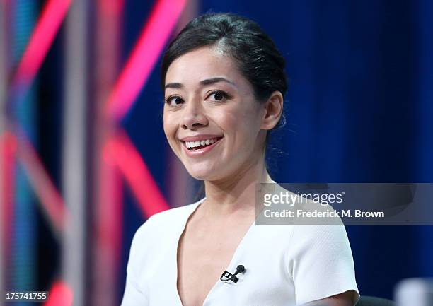 Actress Aimee Garcia speaks onstage during 'The Graduates/Los Graduados' panel discussion at the PBS portion of the 2013 Summer Television Critics...