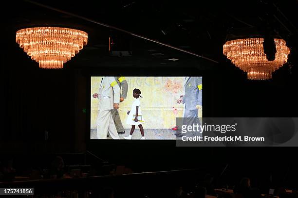 Norman Rockwell's "The Problem We All Live With" displayed on screen during 'The African Americans: Many Rivers to Cross with Henry Louis Gates, Jr.'...