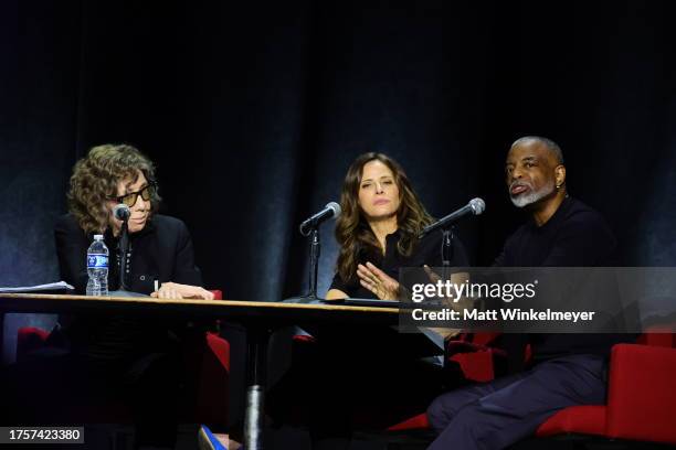 Lily Tomlin, Andrea Savage and LeVar Burton speak onstage during The Give Back-ular Spectacular! fundraiser in partnership with The Union Solidarity...