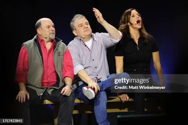 Jason Alexander, Patton Oswalt and Andrea Savage perform during The Give Back-ular Spectacular! fundraiser in partnership with The Union Solidarity...