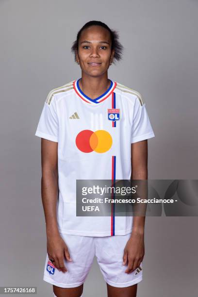Wendie Renard of Olympique Lyonnais poses for a portrait during the UEFA Women's Champions League Official Portraits shoot on October 17, 2023 in...