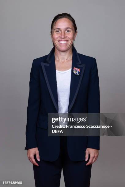 Camille Abily, Assistant Coach of Olympique Lyonnais poses for a portrait during the UEFA Women's Champions League Official Portraits shoot on...
