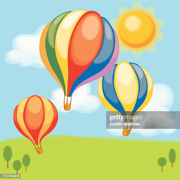 hot air balloon - hitzefrei stock-grafiken, -clipart, -cartoons und -symbole
