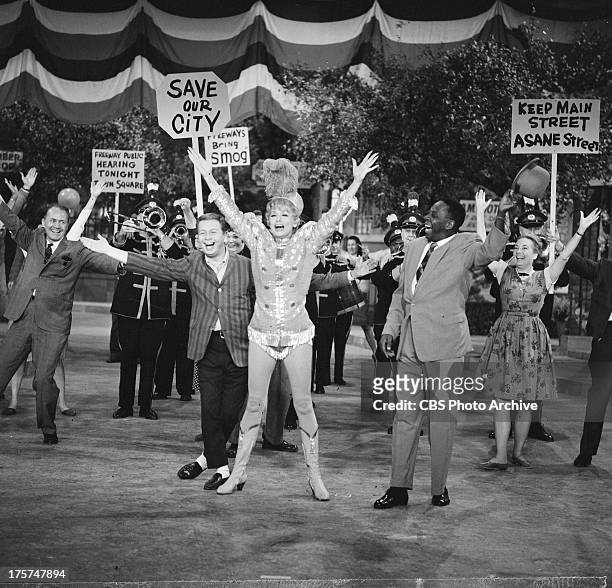 Mel Torme, Lucille Ball as Lucy Carmichael and John Bubbles in THE LUCY SHOW episode, "Main St., U.S.A." Image dated December 8, 1966.