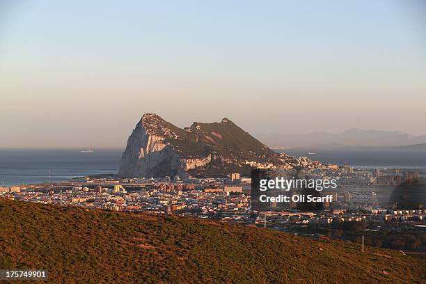 The Rock of Gibraltar at dusk on August 7, 2013 in San Roque, Spain. David Cameron and his Spanish counterpart, Mariano Rajoy, Mr Rajoy offered to...