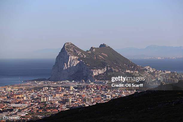 The Rock of Gibraltar at dusk on August 7, 2013 in San Roque, Spain. David Cameron and his Spanish counterpart, Mariano Rajoy, Mr Rajoy offered to...