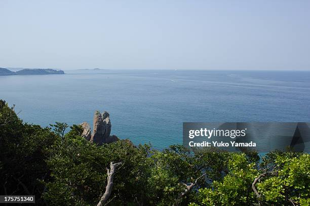 ocean view from a hill - karatsu saga stock pictures, royalty-free photos & images